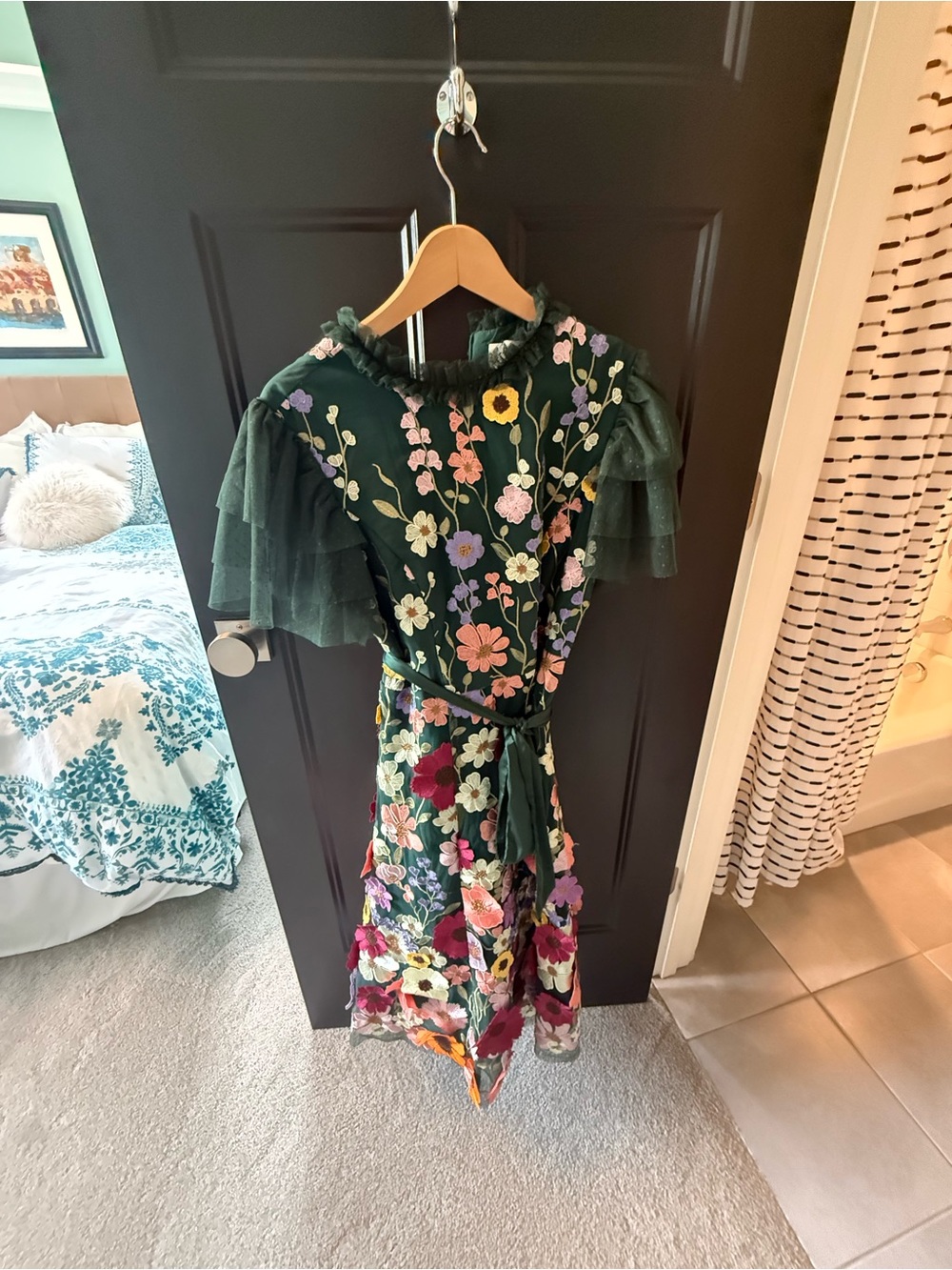 JessaKae Dark Green Floral Tulle Midi Dress - Picture 2 of 3
